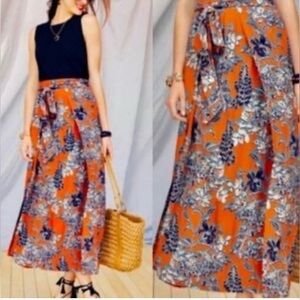 CAbi Orange Blue Maxi Wrap Skirt